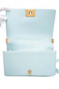 CHANEL Light Blue Calfskin Chevron Embroidered Medium Boy By The Sea Flap Bag