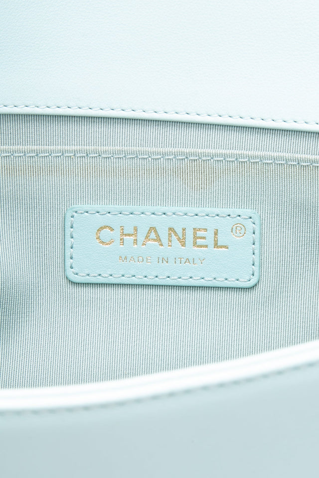 CHANEL Light Blue Calfskin Chevron Embroidered Medium Boy By The Sea Flap Bag