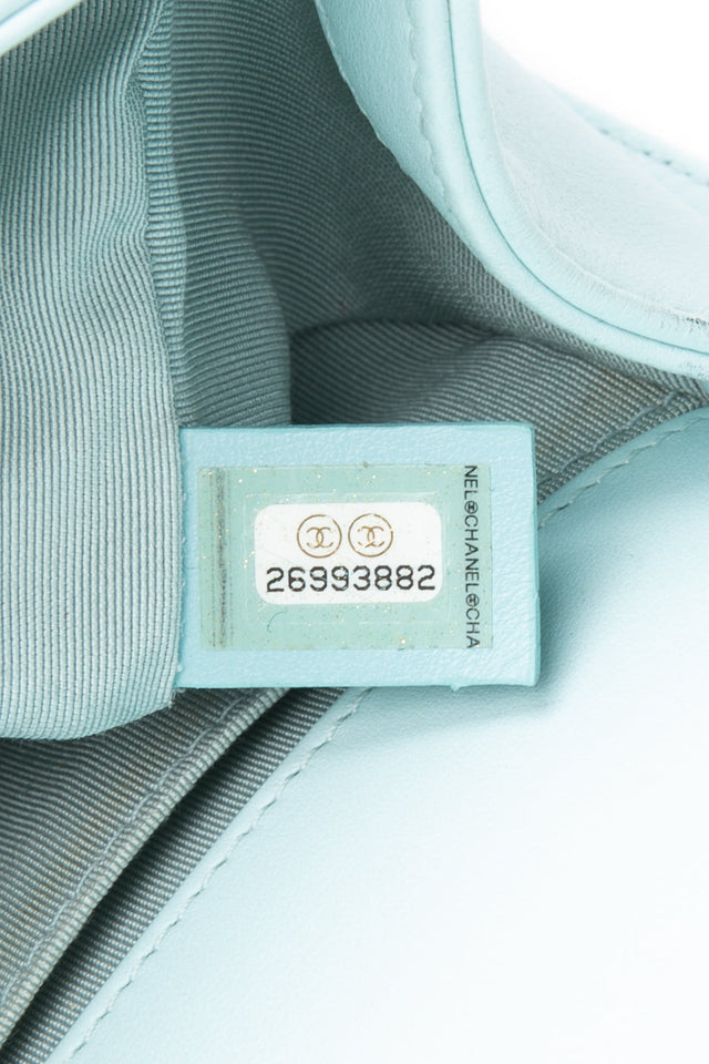 CHANEL Light Blue Calfskin Chevron Embroidered Medium Boy By The Sea Flap Bag