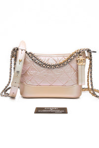 CHANEL Light Pink Iridescent Aged Calfskin Quilted Small Gabrielle Hobo Bag