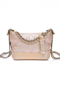 CHANEL Light Pink Iridescent Aged Calfskin Quilted Small Gabrielle Hobo Bag
