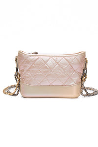 CHANEL Light Pink Iridescent Aged Calfskin Quilted Small Gabrielle Hobo Bag