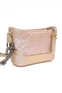 CHANEL Light Pink Iridescent Aged Calfskin Quilted Small Gabrielle Hobo Bag