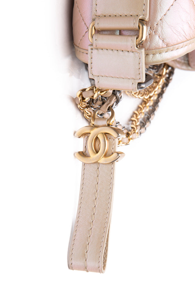 CHANEL Light Pink Iridescent Aged Calfskin Quilted Small Gabrielle Hobo Bag