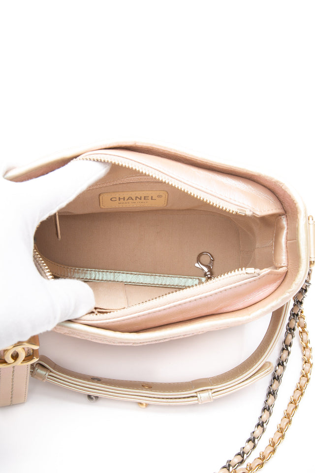 CHANEL Light Pink Iridescent Aged Calfskin Quilted Small Gabrielle Hobo Bag