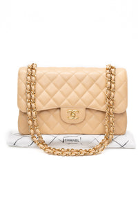 CHANEL Beige Caviar Quilted Jumbo Classic Double Flap Bag