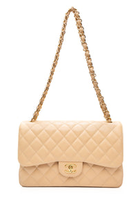 CHANEL Beige Caviar Quilted Jumbo Classic Double Flap Bag