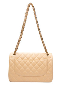 CHANEL Beige Caviar Quilted Jumbo Classic Double Flap Bag