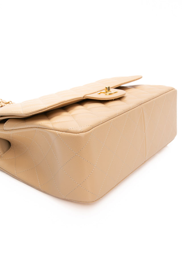 CHANEL Beige Caviar Quilted Jumbo Classic Double Flap Bag