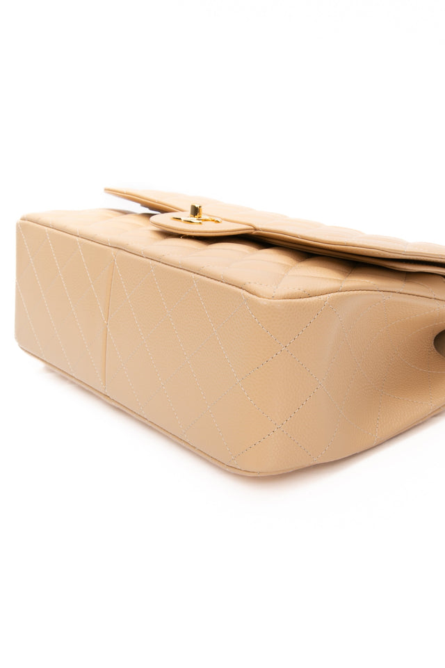 CHANEL Beige Caviar Quilted Jumbo Classic Double Flap Bag