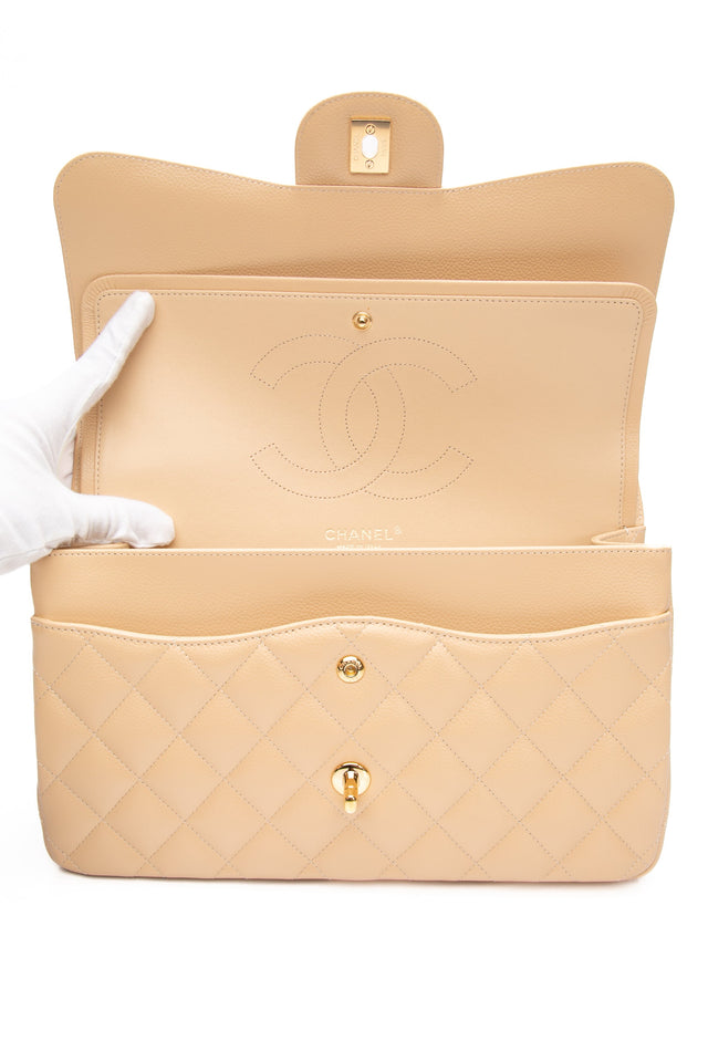 CHANEL Beige Caviar Quilted Jumbo Classic Double Flap Bag