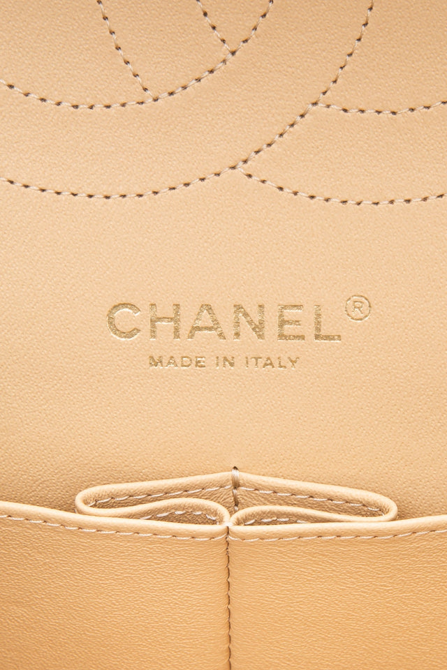 CHANEL Beige Caviar Quilted Jumbo Classic Double Flap Bag