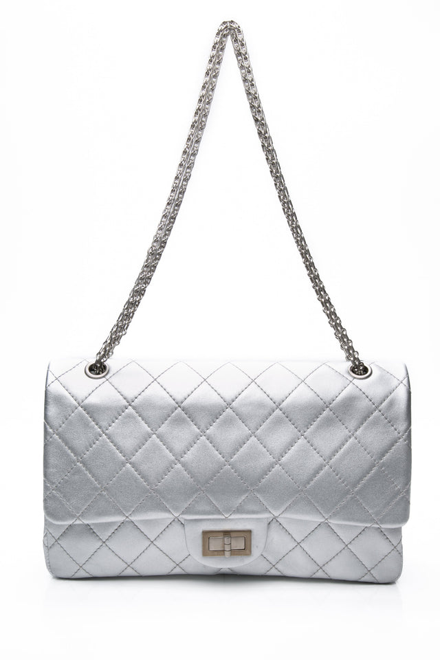 CHANEL Metallic Silver Lambskin Quilted 2.55 Reissue 277 Flap Bag