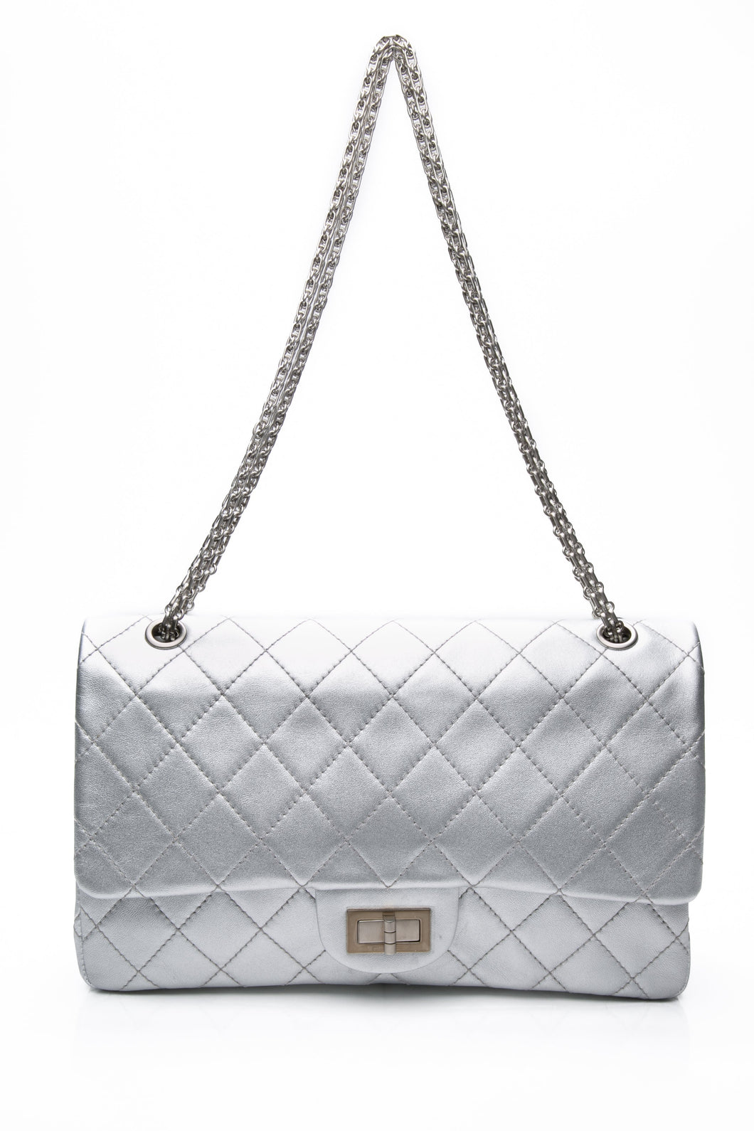 CHANEL Metallic Silver Lambskin Quilted 2.55 Reissue 277 Flap Bag
