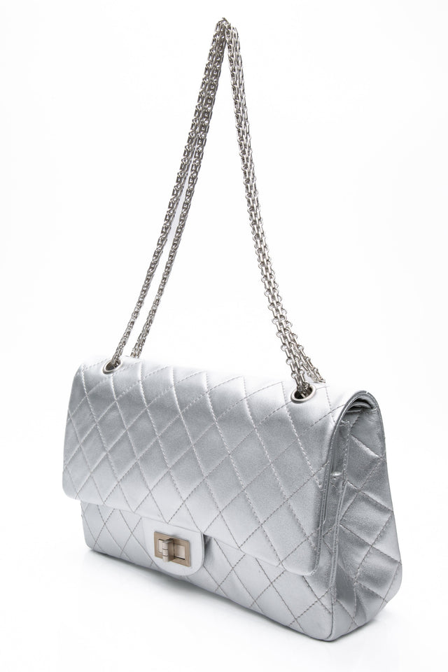 CHANEL Metallic Silver Lambskin Quilted 2.55 Reissue 277 Flap Bag