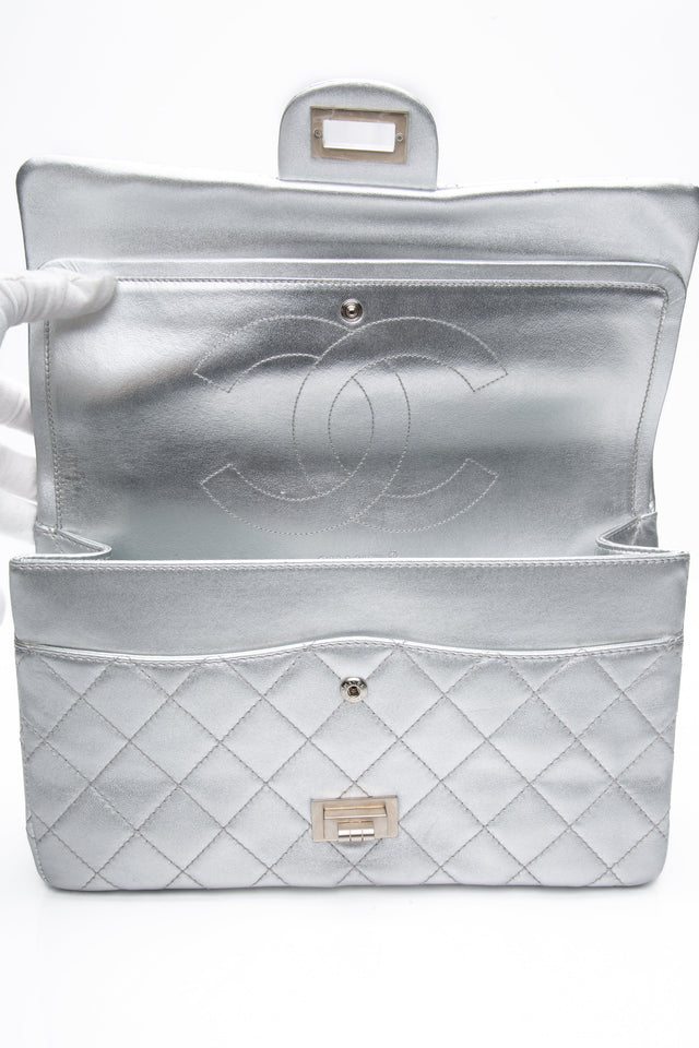 CHANEL Metallic Silver Lambskin Quilted 2.55 Reissue 277 Flap Bag