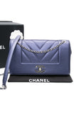 CHANEL Blue Metallic Sheepskin Chevron Quilted Medium Mademoiselle Flap Bag