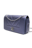 CHANEL Blue Metallic Sheepskin Chevron Quilted Medium Mademoiselle Flap Bag