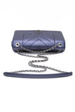 CHANEL Blue Metallic Sheepskin Chevron Quilted Medium Mademoiselle Flap Bag