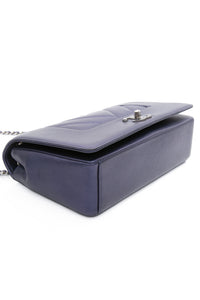 CHANEL Blue Metallic Sheepskin Chevron Quilted Medium Mademoiselle Flap Bag