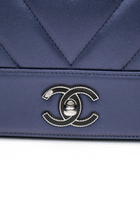 CHANEL Blue Metallic Sheepskin Chevron Quilted Medium Mademoiselle Flap Bag