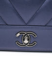 CHANEL Blue Metallic Sheepskin Chevron Quilted Medium Mademoiselle Flap Bag