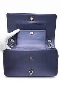 CHANEL Blue Metallic Sheepskin Chevron Quilted Medium Mademoiselle Flap Bag