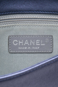 CHANEL Blue Metallic Sheepskin Chevron Quilted Medium Mademoiselle Flap Bag