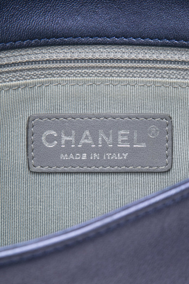 CHANEL Blue Metallic Sheepskin Chevron Quilted Medium Mademoiselle Flap Bag