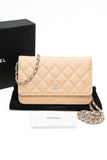 CHANEL Beige Caviar Quilted Wallet On Chain WOC