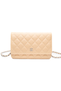CHANEL Beige Caviar Quilted Wallet On Chain WOC