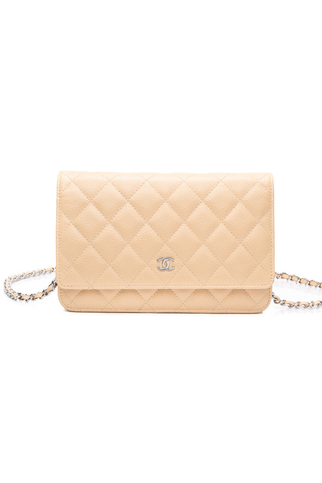 CHANEL Beige Caviar Quilted Wallet On Chain WOC