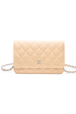 CHANEL Beige Caviar Quilted Wallet On Chain WOC