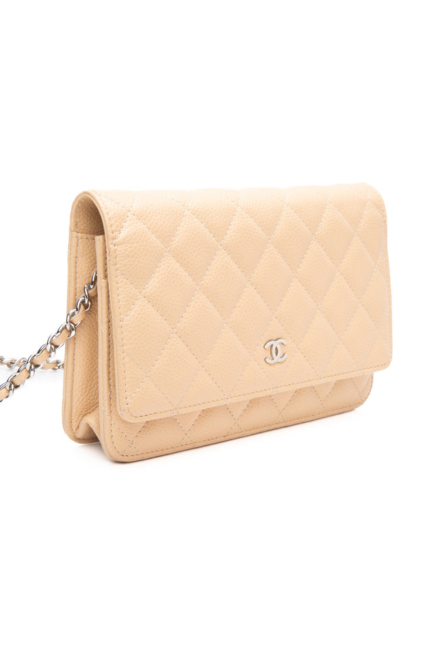 CHANEL Beige Caviar Quilted Wallet On Chain WOC