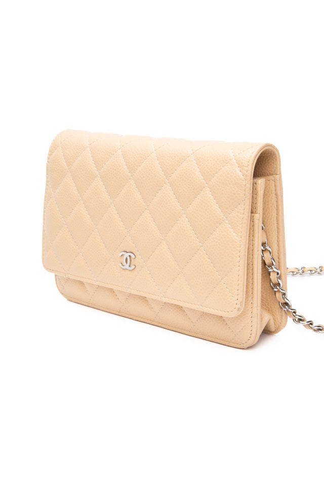 CHANEL Beige Caviar Quilted Wallet On Chain WOC