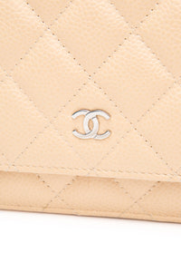 CHANEL Beige Caviar Quilted Wallet On Chain WOC