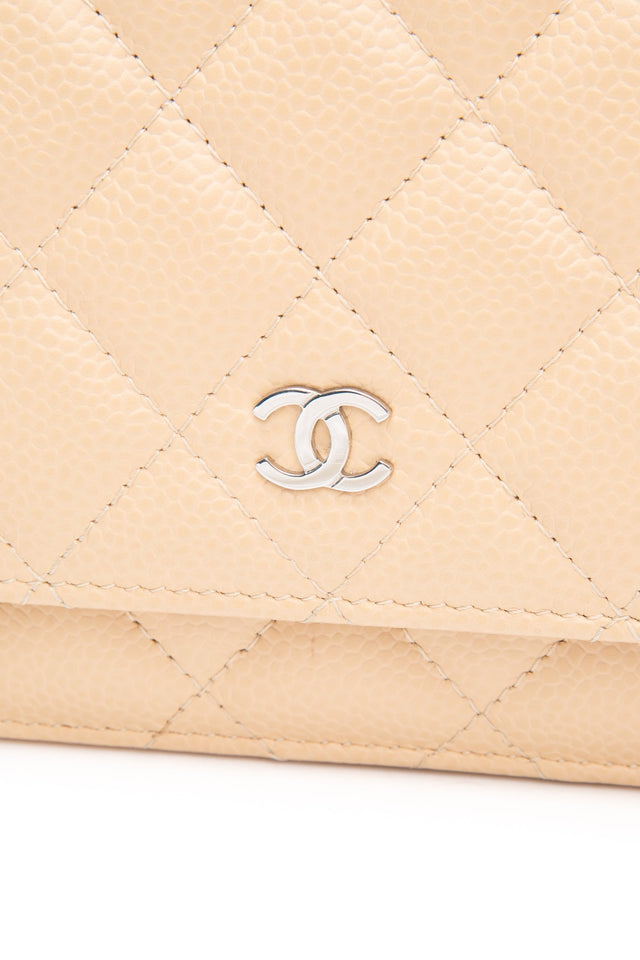 CHANEL Beige Caviar Quilted Wallet On Chain WOC