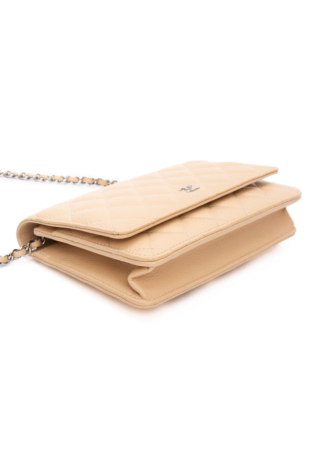 CHANEL Beige Caviar Quilted Wallet On Chain WOC