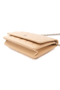 CHANEL Beige Caviar Quilted Wallet On Chain WOC