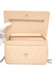 CHANEL Beige Caviar Quilted Wallet On Chain WOC