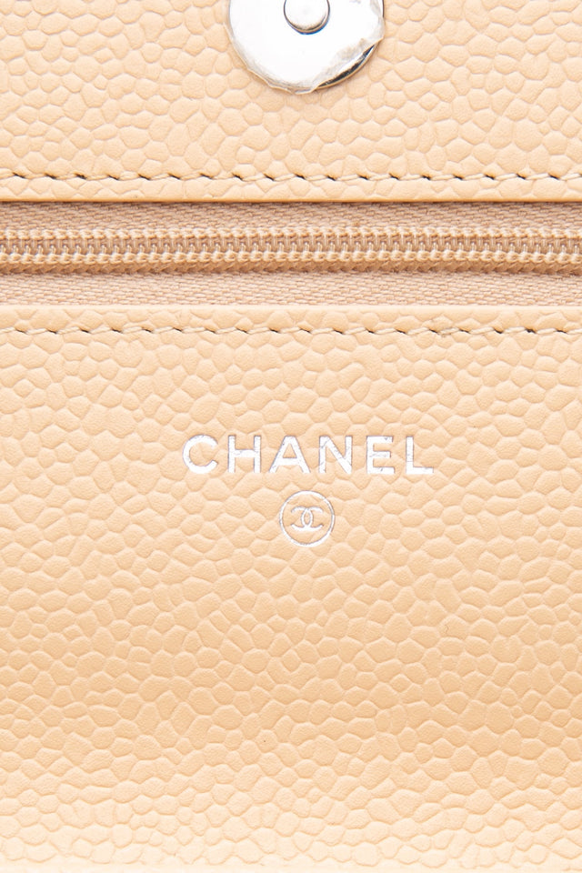 CHANEL Beige Caviar Quilted Wallet On Chain WOC