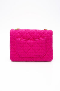 CHANEL 22K Fuchsia Tweed Quilted Mini Bijoux Flap Crossbody Bag