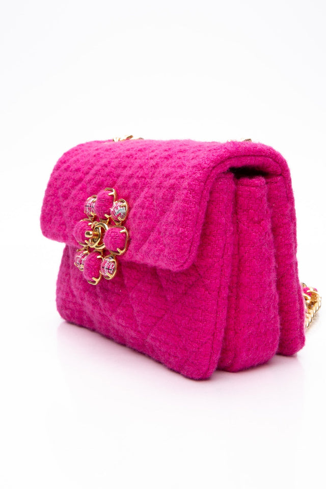 CHANEL 22K Fuchsia Tweed Quilted Mini Bijoux Flap Crossbody Bag