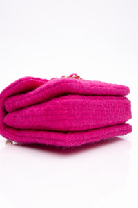 CHANEL 22K Fuchsia Tweed Quilted Mini Bijoux Flap Crossbody Bag