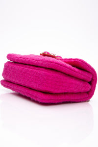 CHANEL 22K Fuchsia Tweed Quilted Mini Bijoux Flap Crossbody Bag