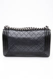 CHANEL Black Goatskin with Patent Quilted Medium Boy Flap Bag