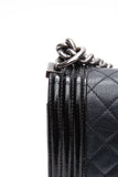 CHANEL Black Goatskin with Patent Quilted Medium Boy Flap Bag