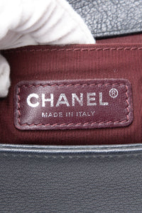 CHANEL Black Goatskin with Patent Quilted Medium Boy Flap Bag