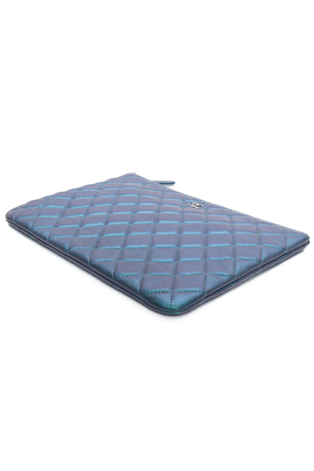 CHANEL Lambskin Quilted Iridescent O Case Clutch