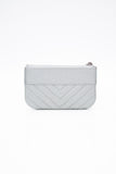 CHANEL Metallic Silver Caviar Chevron Quilted Small Mademoiselle Zip Pouch Case